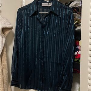 Jaclyn Smith Teal Striped Blouse